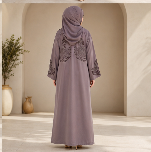 AL-Haram Premium Taupe Floral Embroidered Abaya