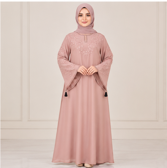 Al-Haram Luxury Dark Green Embroidered Modest Abaya