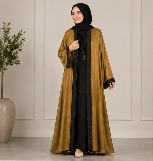 Al-Haram Premium Flowing Open Abaya with Black Trim