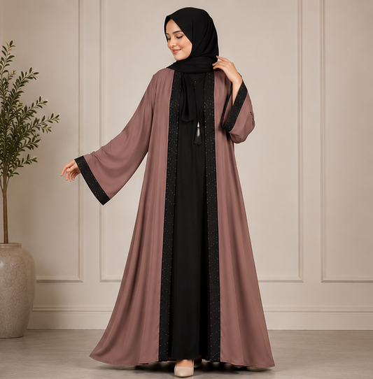 Al-Haram Premium Flowing Open Abaya with Black Trim