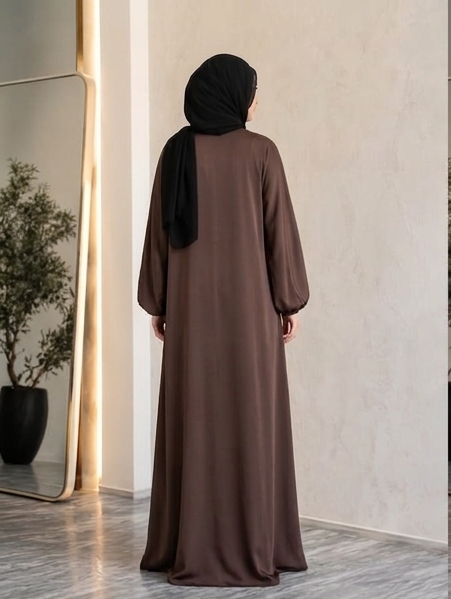 Luxury Brown Nida Abaya with Elegant Black Embellished Front Open Design