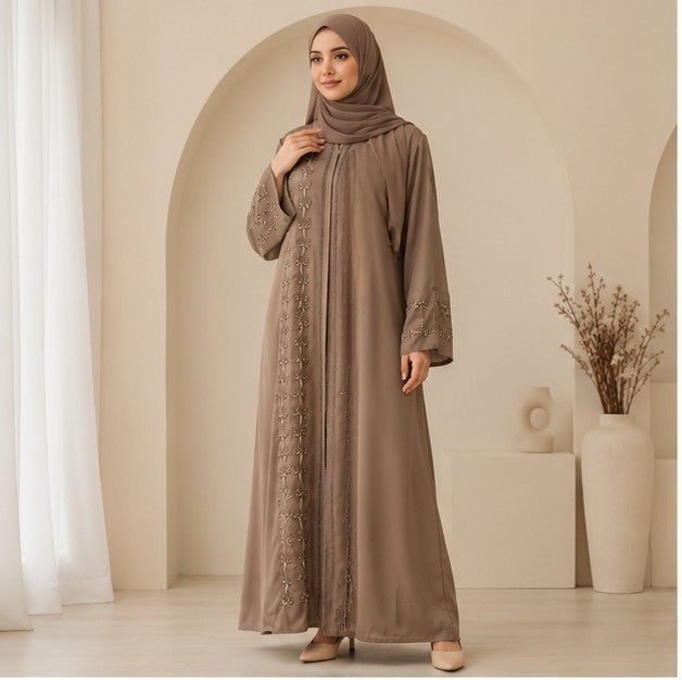 AL-Haram Luxury Coffee Brown Embroidered Abaya