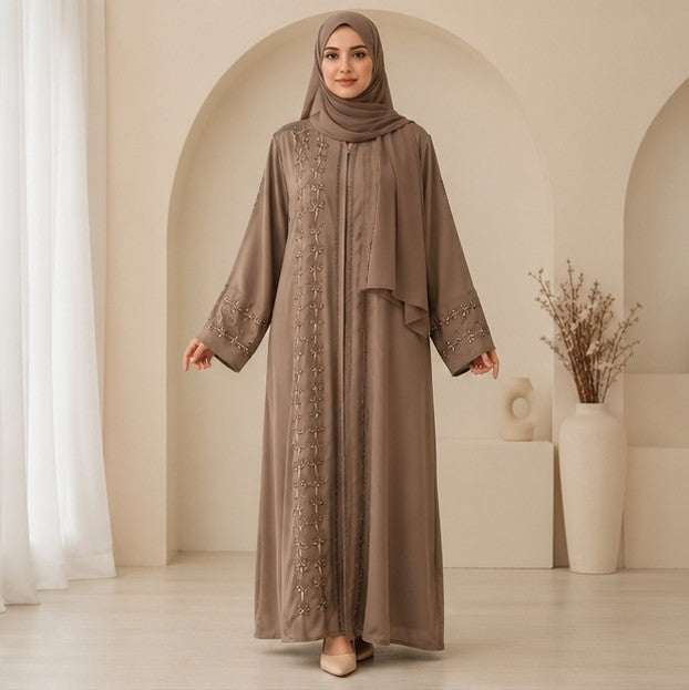 AL-Haram Luxury Coffee Brown Embroidered Abaya