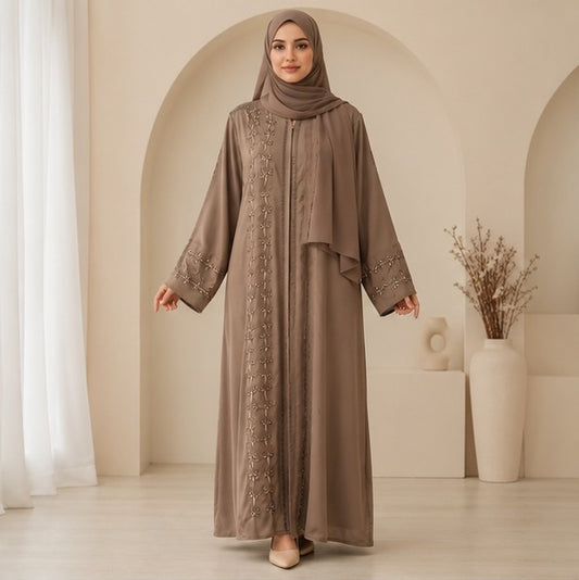 AL-Haram Luxury Coffee Brown Embroidered Abaya