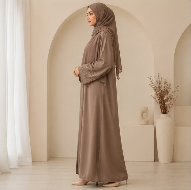 AL-Haram Luxury Coffee Brown Embroidered Abaya