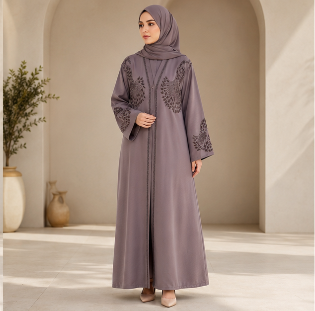 AL-Haram Premium Taupe Floral Embroidered Abaya