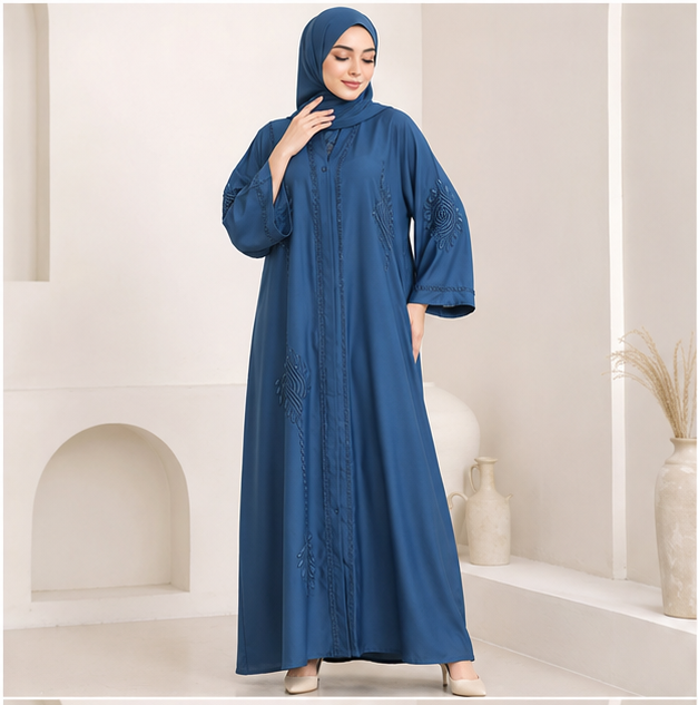 Al- Haram Graceful Modest Embroidered Abaya in Blue