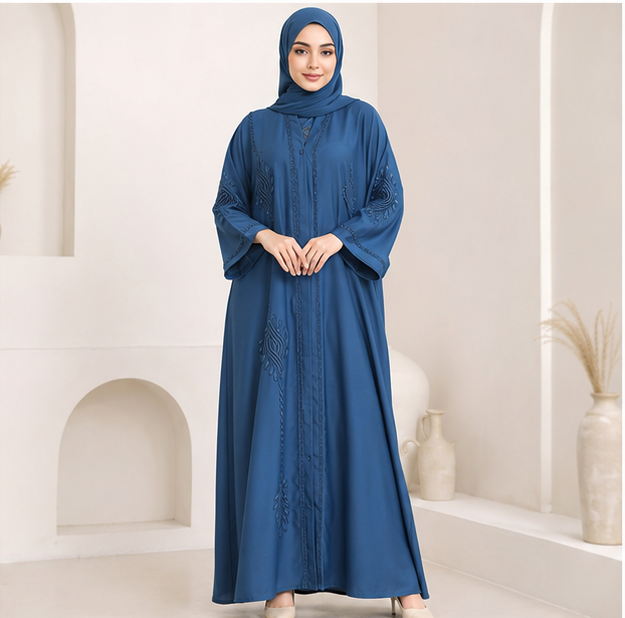 Al- Haram Graceful Modest Embroidered Abaya in Blue