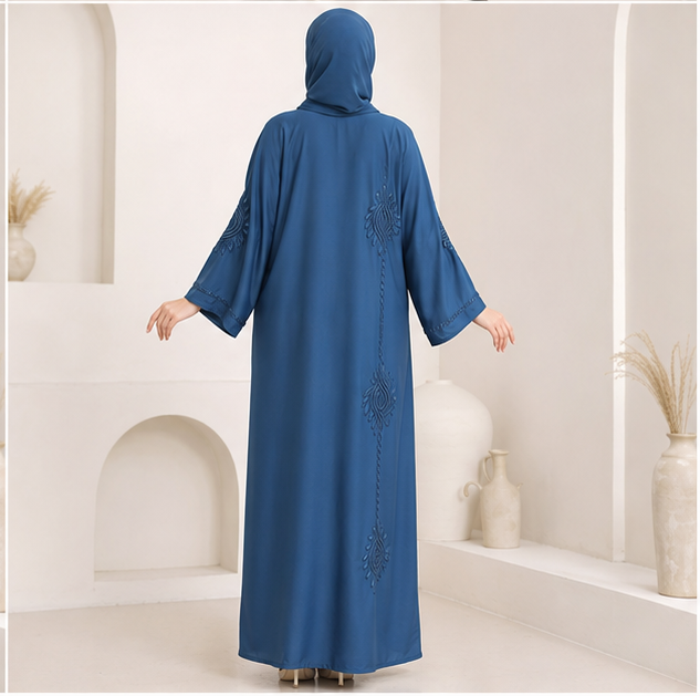 Al- Haram Graceful Modest Embroidered Abaya in Blue