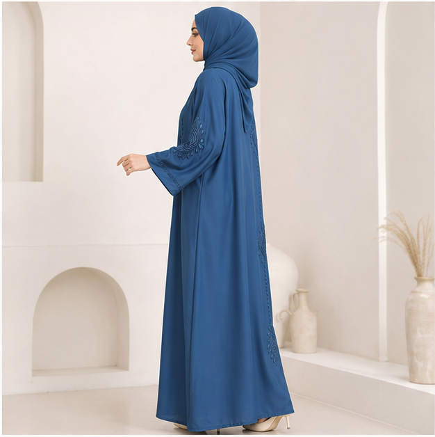 Al- Haram Graceful Modest Embroidered Abaya in Blue