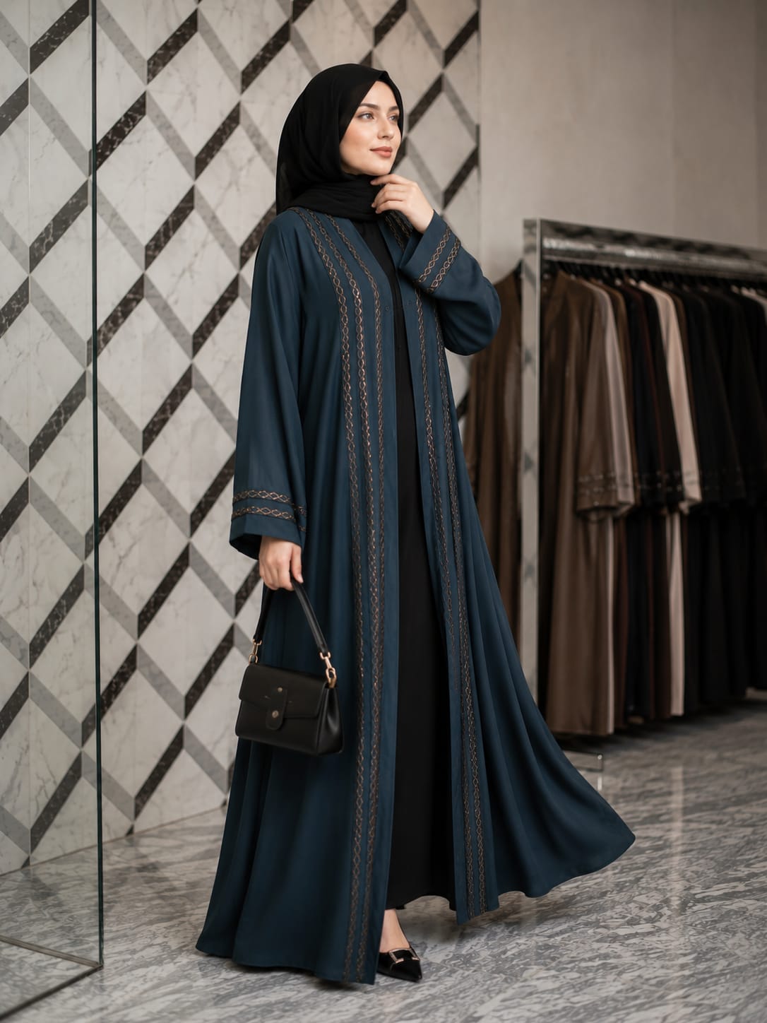 Premium Teal Embroidered Open Abaya for Women | Modest Islamic Wear | Al Haram Abaya